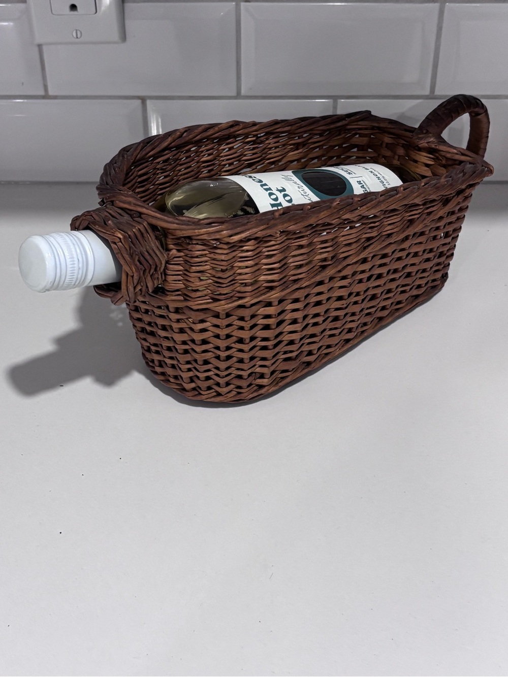 Vintage Wicker Wine Pourer or Plant Holder Basket